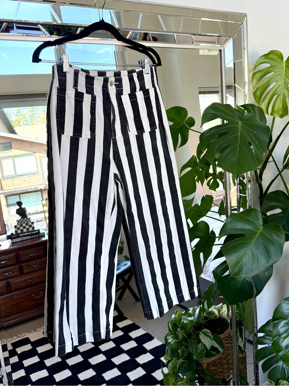 Black & White Striped Wide Leg Cropped Jeans